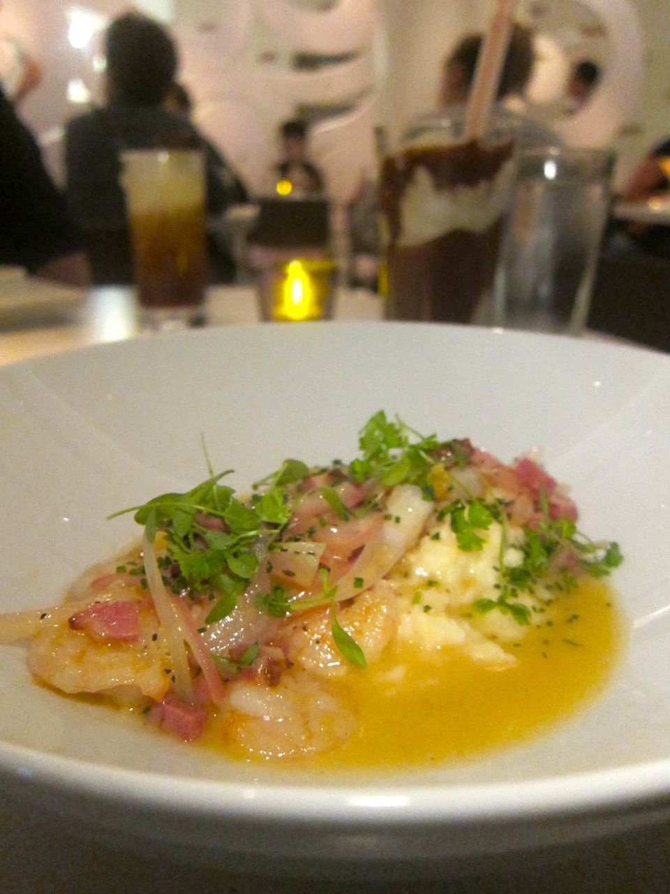 Amazed by the perfection of just-cooked shrimp on grits on an early visit.