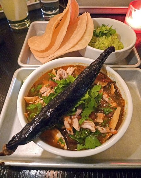 Break up the long pasilla chile into the tortilla soup or just take a bite. Photo: Steven Richter