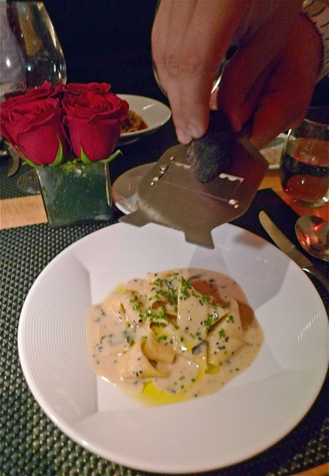 Crème fraiche, foie gras, this pappardelle is rich even sans truffles.  Photo: Steven Richter