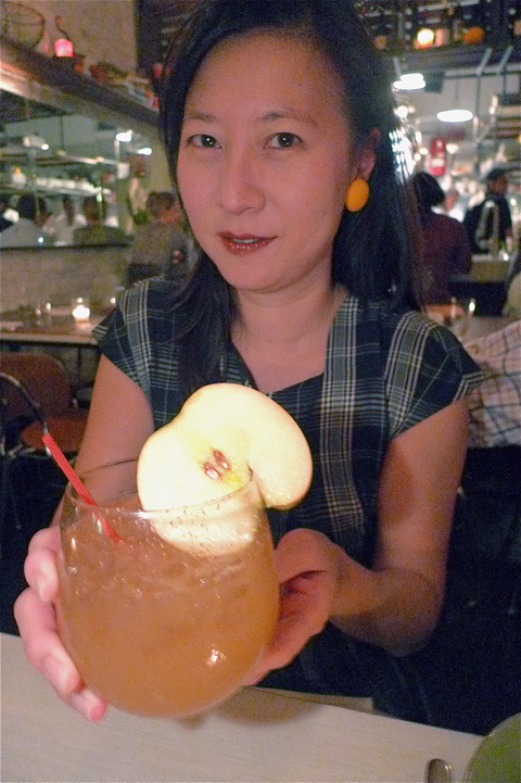 “Tiger in the Kitchen” Cheryl Tan tastes a Jack Daniels-cider cocktail.Photo: Steven Richter